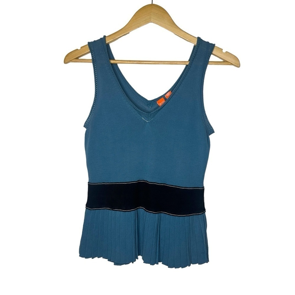 Hugo Boss Pleated Hem Knit Tank Swank Top Layering Shell Size M